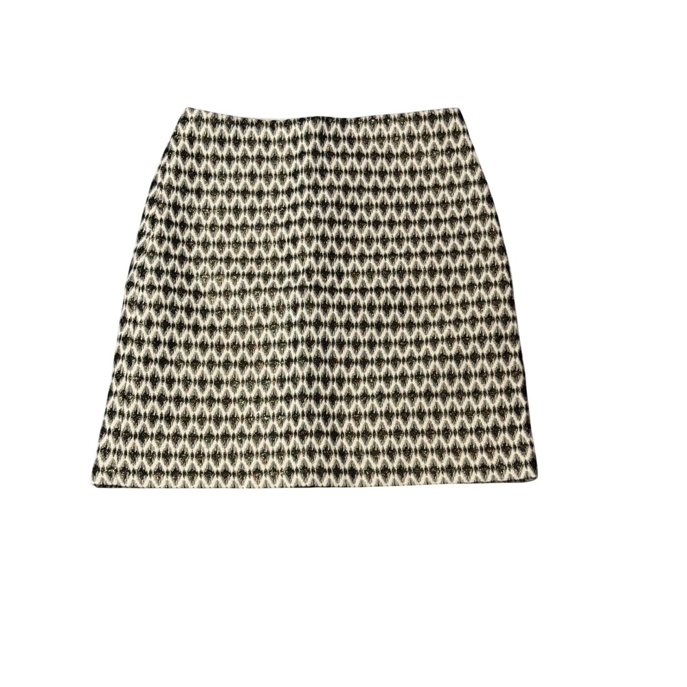 Loft Petites Black‎ White Gold Metallic Geometric Ikat Mini Skirt 0P New